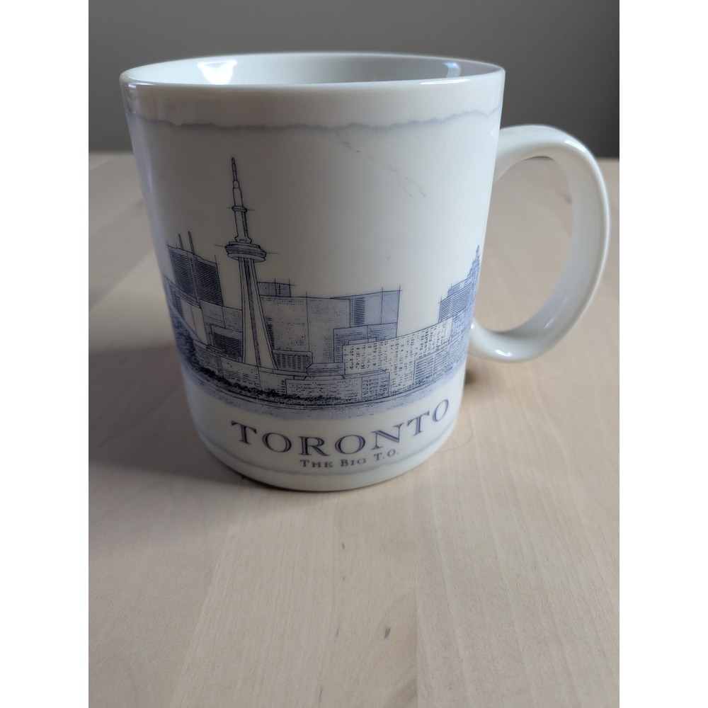 Starbucks Toronto City Scenes Mug 2008 CN Skyline Tower Blue White 18oz Ceramic